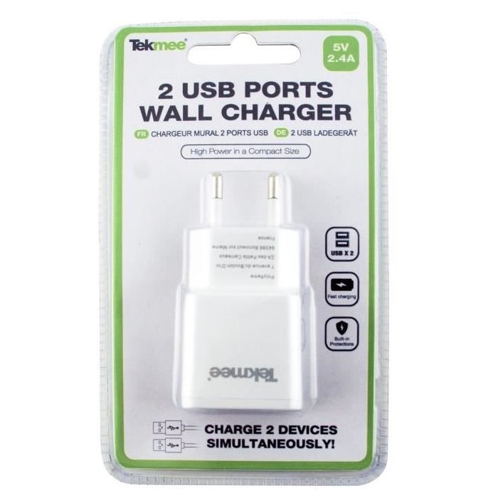 Tekmee Wall Charger USB 2 Ports 2.4A